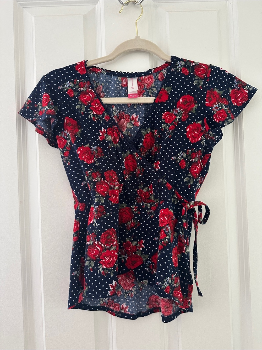 Navy Floral Wrap Blouse 🌹